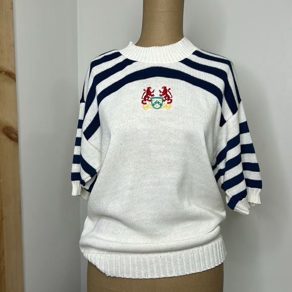 Vintage 🌊 Embroidered Knit Short Sleeve Sweater Top As-Is - Picture 1 of 16